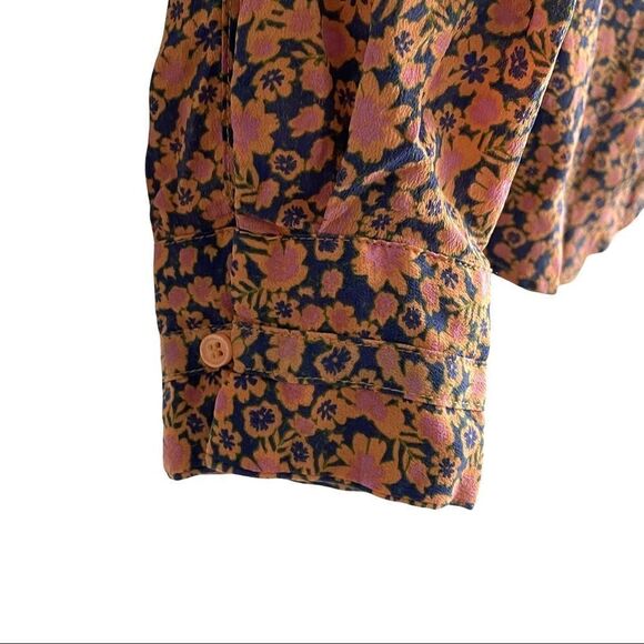 A LOVES A Silk Floral Print Hidden Button Front Long Sleeve Blouse Shirt S - Picture 7 of 7